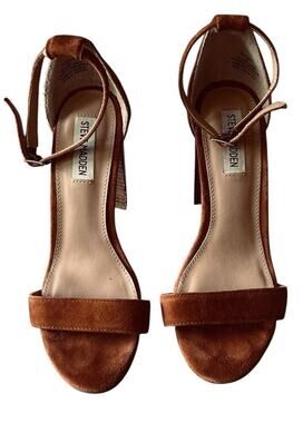 Steve Madden Carrson Chestnut Brown Leather Suede Block Heeled Sandals Size 8